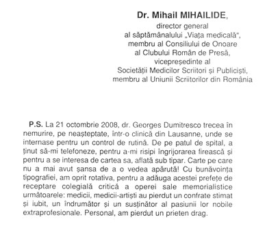 Esto Memor note by Dr. M. Mihailide